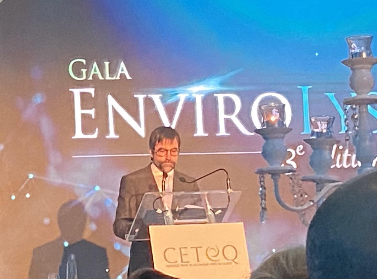 L’honorable ⁦Steven Guilbeault <a href="/s_guilbeault/">Steven Guilbeault</a>⁩ s’exprime ce soir sur la récente COP27 au gala Envirolys de la CETEQ ⁦@Cetequebec⁩ et le rôle que le Canada y a joué ! Inspirant!