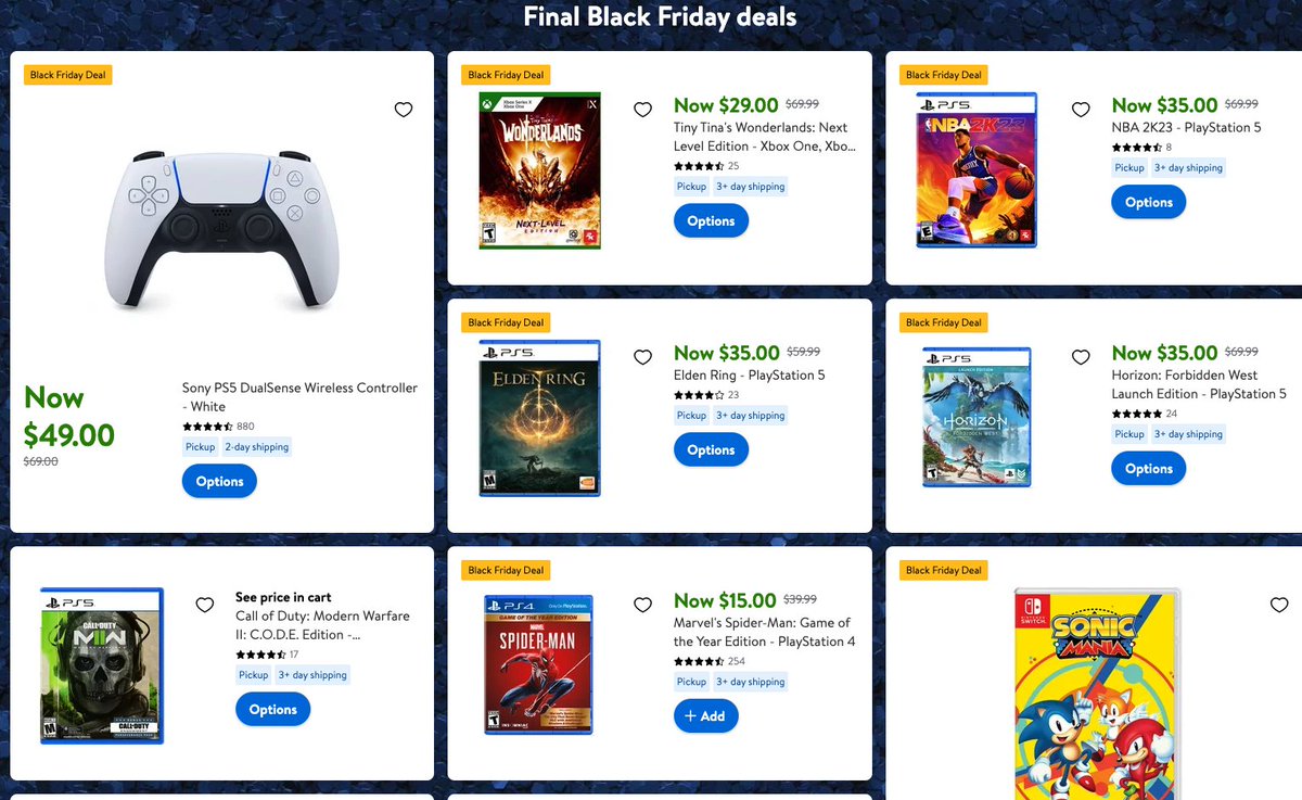 🚨Game deals
$49 PS5 controller mttswdr.co/walmart-ps5-du…
$35 Elden Ring mttswdr.co/walmart-elden-…
$35 GT7 mttswdr.co/walmart-gran-t…
$35 SonicFrontiers mttswdr.co/walmart-sonic-…
$20 MLB mttswdr.co/walmart-mlb-th…
$35 NBA2K3 mttswdr.co/walmart-nba-2k…
$49 Last of Us P1 mttswdr.co/walmart-last-o…