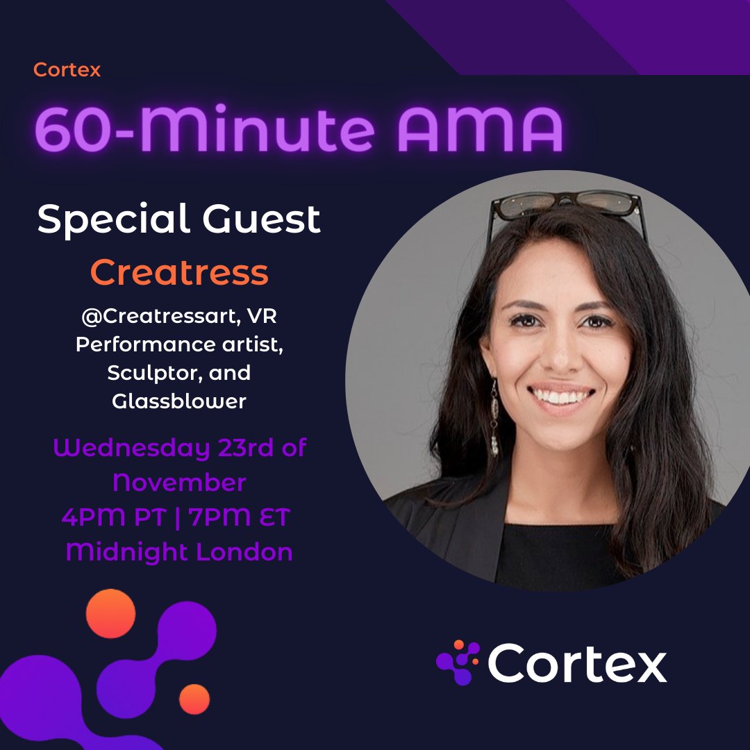 crtx_io's tweet photo. #ArtBasel: VR Performance Art, Sculpture, and more with @Creatressart
#CortexAMA, Wednesday 4PM PT | 7 PM ET
Hosted by @LeonardKish and @Unclenate
https://t.co/OWYseunxDs https://t.co/QO54XMqSXb