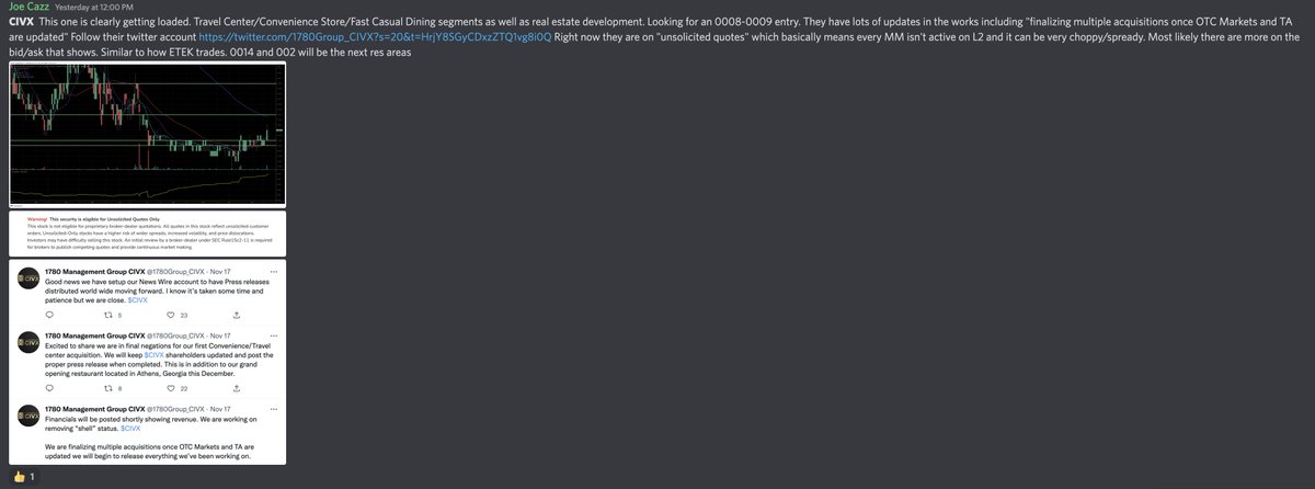 Jcazz17's tweet photo. $CIVX From our WWL yesterday we grabbed some 9's @linzy_long_hold We break it down, we give DD, we give supp/res levels, we add links and we leave it up to whoever likes it. Accumulation looks excellent here and many forward looking catalysts. 0014/002 next levels @1780Group_CIVX https://t.co/DtSjVZrCb3