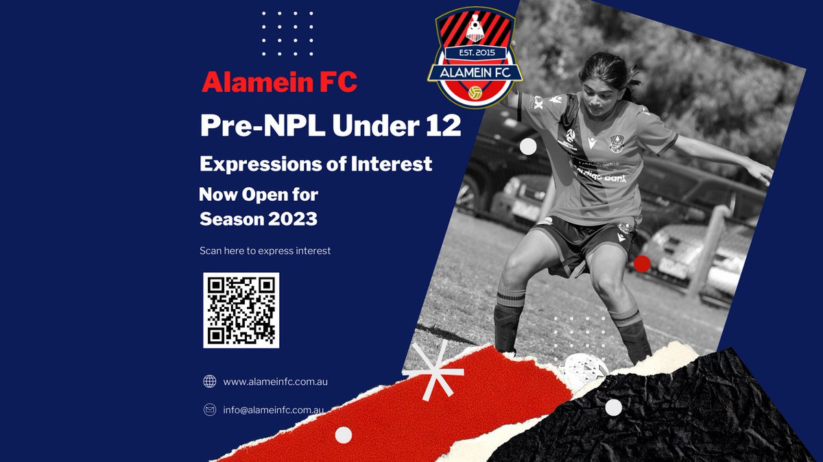 FCAlamein's tweet photo. Alamein FC Pre NPL U12 Expression of Interest is now open. Follow this link to register:

https://t.co/CE5zTzP2jK
All registrations are treated confidentially. https://t.co/DZN4D28mut