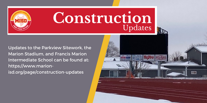 Our construction update includes some interior pictures of Francis Marion Intermediate! Check out an update on Parkview, the Marion Stadium, and Francis Marion Intermediate School at: marion-isd.org/page/construct… #MISDinspire #MISDOwnYourFuture