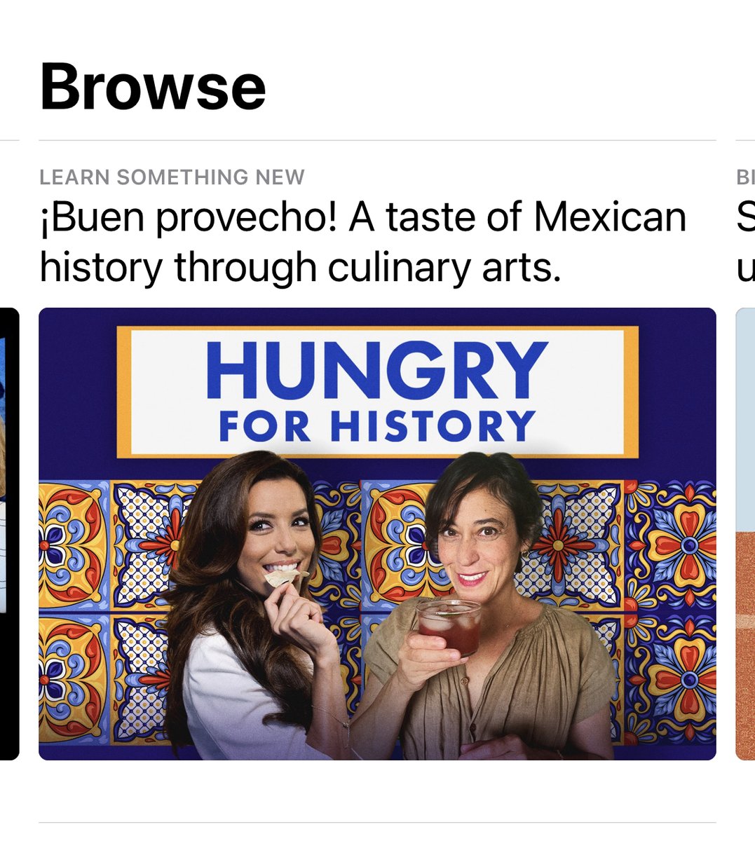 Our #HungryForHistory show with <a href="/EvaLongoria/">Eva Longoria Baston</a> and <a href="/artbites/">maite gomez-rejon</a> is currently on the homepage of <a href="/ApplePodcasts/">Apple Podcasts</a>! 

Binge all their episodes so far &amp; learn about the history of tortillas, chocolate, sugar, margaritas and so much more. 😋 podcasts.apple.com/us/podcast/hun…