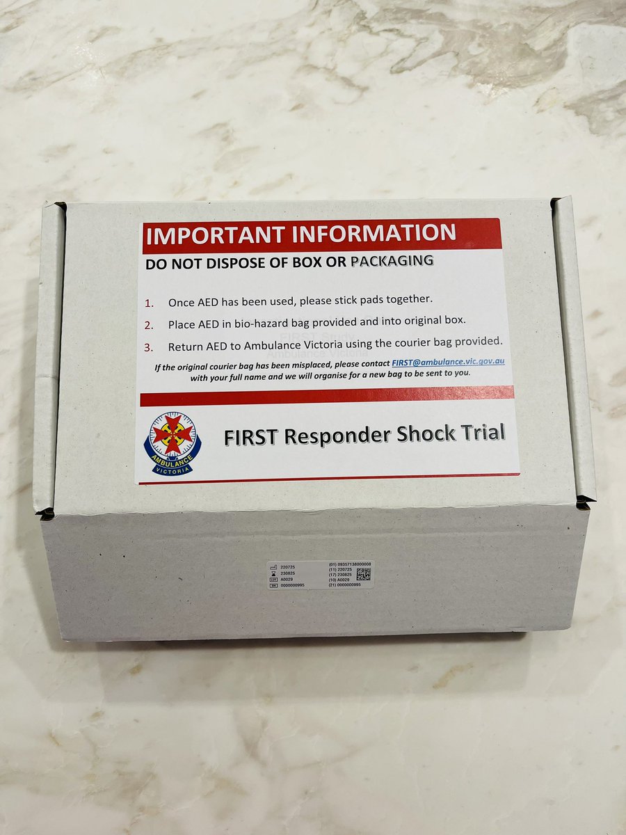 LauraCWirth's tweet photo. Special delivery for mum in the mail! 📦
She’s one of Victoria’s high-frequency #GoodSAM responders randomly allocated into the Intervention arm of the FIRST trial ⚡️
Thanks to @CellAED and @AmbulanceVic she’s ready to #defibrillate someone nearby in #cardiacarrest ❤️ https://t.co/Zeu9TOnTiL