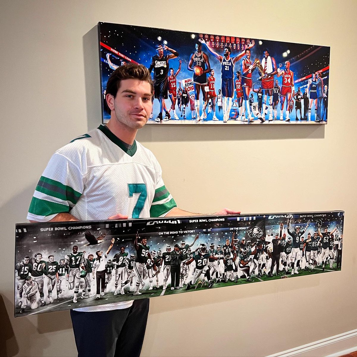 <a href="/sayybeast/">AB</a> Filling that empty wall space with some icons 🤝 What better way to start off than with Eagles Legacy and Sixers Legacy.. Looking forward to many more laughs, keep up the great work! 🎥 #spectorart #phillysports #phillyphilly #delco #gobirds