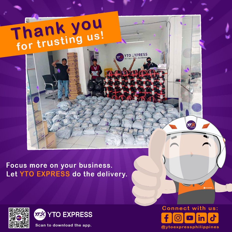 ytoexpressph's tweet photo. Ka-YTO, thank you for allowing us to serve you!

We at YTO EXPRESS can guarantee safe and fast delivery of your valued items, we will do our best to continue providing you with the excellent service you deserve! 💜📦

#worldclassservice #ytoexpressphilippines #Expresspadala https://t.co/khUETC9p3m