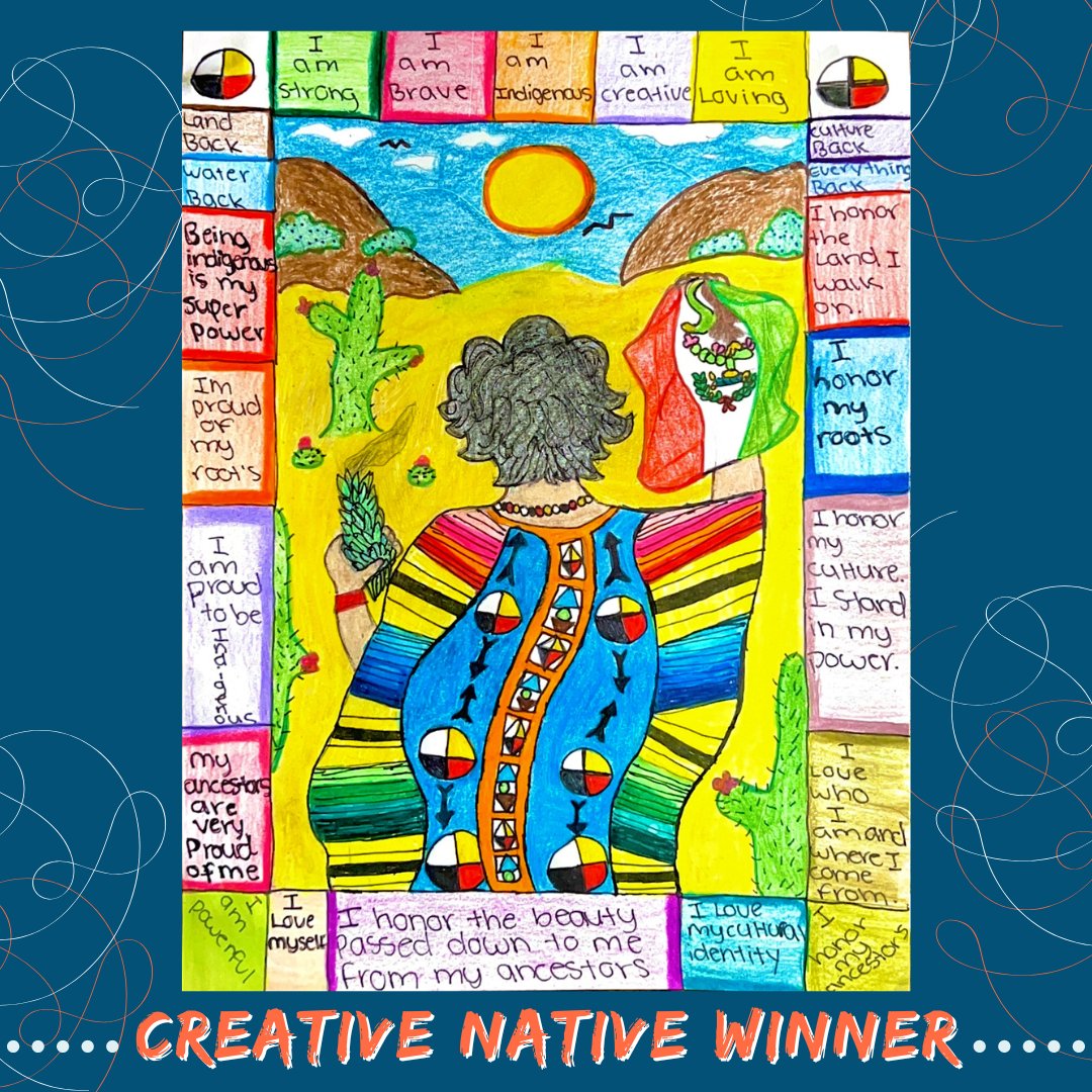 Center4Native's tweet image. Winner of the 15-19 Years Old category is Joey Gonzales. They are 18 years old and Chumash, Tataviam, and Mexican.
#CreativeNative