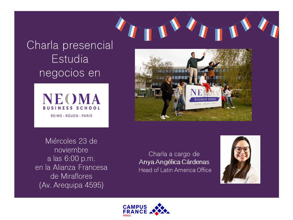 Anya Angélica Cárdenas (@anyacardenas) on Twitter photo ¡Estamos felices de regresar a #Lima! Desde el miércoles 23 de noviembre hasta el sábado 25 de noviembre estaremos ofreciendo asesorías presenciales para estudiantes interesados en unirse a <a href="/NEOMAbs/">NEOMA Business School</a>. También nos puedes visitar en la conferencia en <a href="/AFLima_Oficial/">Alianza Francesa de Lima</a>. ¡Contáctame! ¡Estamos felices de regresar a #Lima! Desde el miércoles 23 de noviembre hasta el sábado 25 de noviembre estaremos ofreciendo asesorías presenciales para estudiantes interesados en unirse a <a href="/NEOMAbs/">NEOMA Business School</a>. También nos puedes visitar en la conferencia en <a href="/AFLima_Oficial/">Alianza Francesa de Lima</a>. ¡Contáctame!