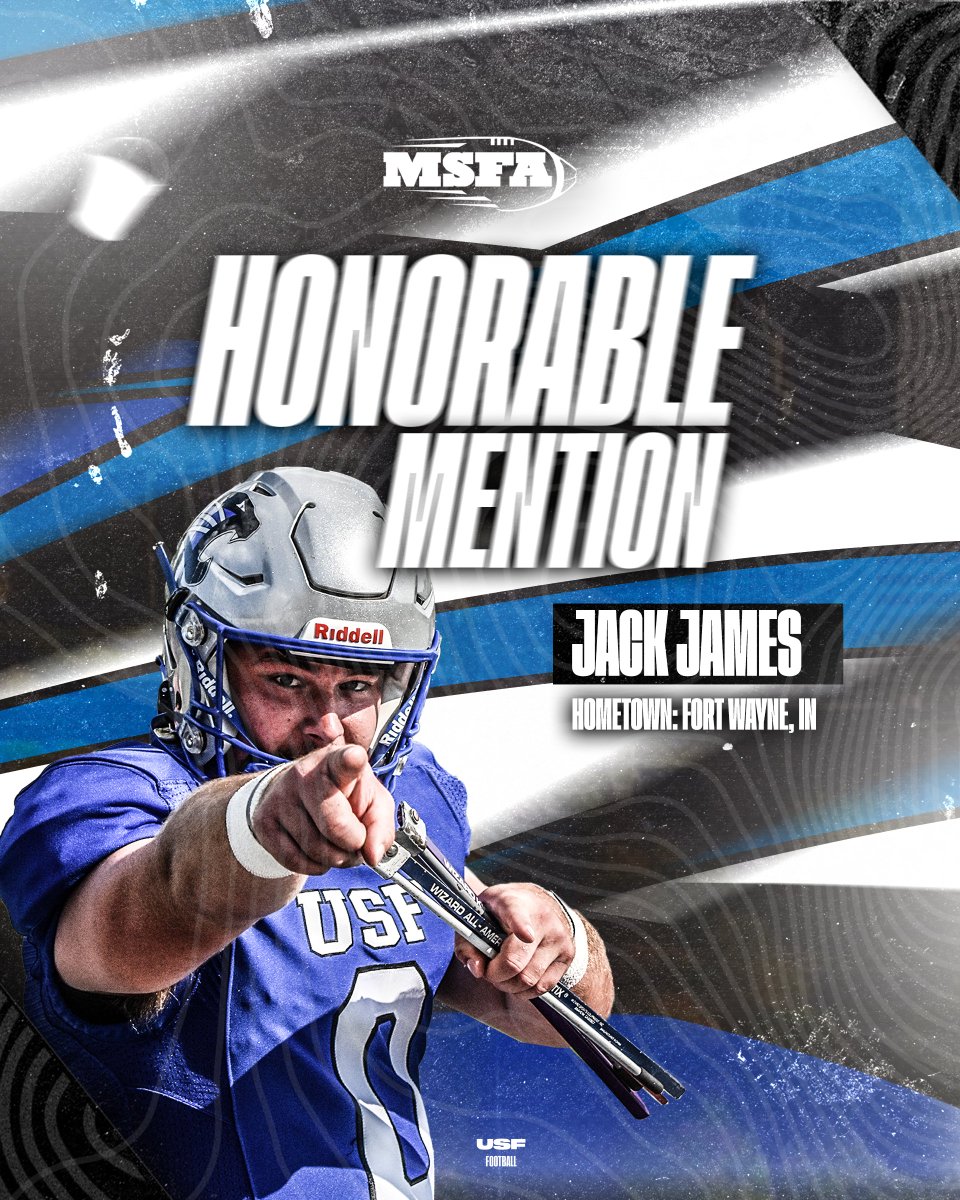 usf_fb's tweet photo. Congrats to Jack James, @jcjames_0 for his @MidStatesFB Mideast honorable mention selection!

#GoCougs🐾 | #FillYourBucket https://t.co/mn7G0QN4NJ