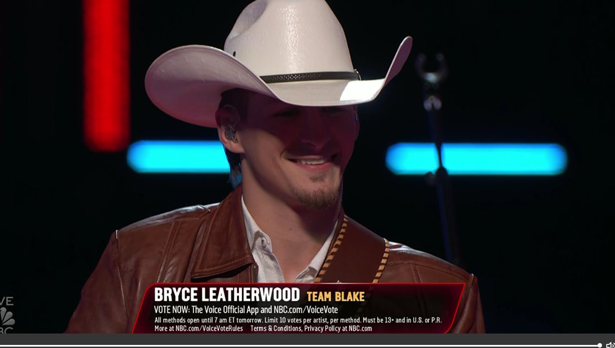 #VoiceLives #BryceLeatherwood just tackled a George Strait song!  Blake was a "stage mom!"  #TheVoice #TeamBlake Remember to vote!