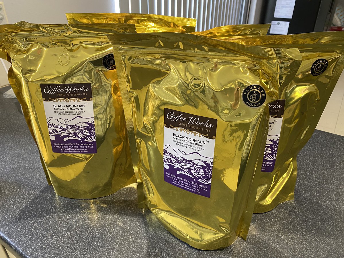 Anthrobeader's tweet photo. The annual “stock up on coffee before you run out and have to buy it at Christmas and it takes forever because the post is backlogged” coffee order. Five kilos of highland Cairns coffee goodness. #Coffee #QueenslandCoffee #CoffeeIsGood https://t.co/KXCto5nUOO