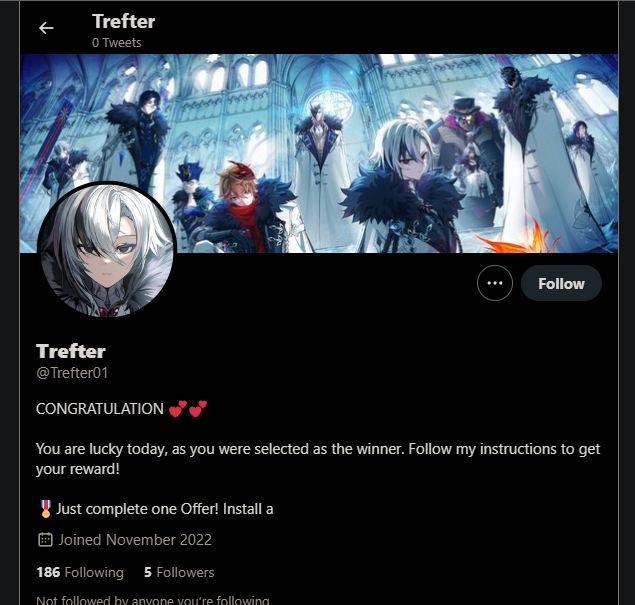 Another FAKE account was made, probably the same person! Ignore/block/report! Thanks! @ Trefter01