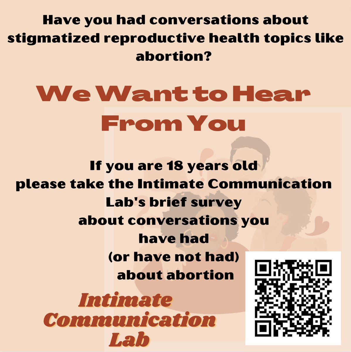 It’s a stigmatized and polarizing topic #abortion why is that? The <a href="/IntimateCommLab/">Intimate Communication Lab</a> is curious to gain deeper insights, to hear what folks from all walks of life are talking + sharing about #abortion. ALL bodies, ages (+18), perspectives please take our very brief survey