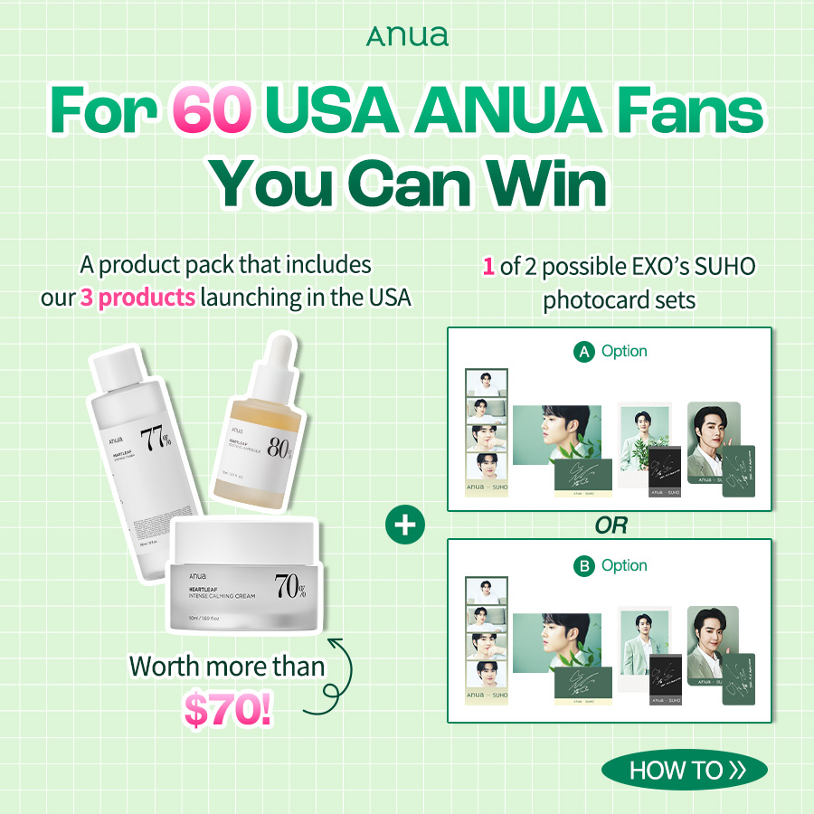 anua_usa's tweet photo. [ANUA X SUHO] USA Launching Event

Hello, bunnyzens!
Anua has prepared a small review event for you.

Get one of Toner/Ampoule/Calming Cream on Amazon, and leave your comment!

Check the details on the image, and contact below for further questions!

email: usa@anua.kr
#AnuaUSA https://t.co/KoIhjPHECj