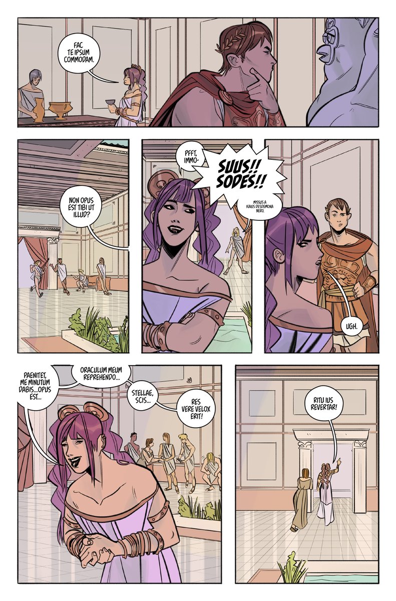 throwback to college when we had to re-do the same story over and over again, until we had to do it in a different setting, then i did this story in old rome and lettered the whole thing in latin just for kicks and my professor read my comic in latin for the whole class (1/2) 