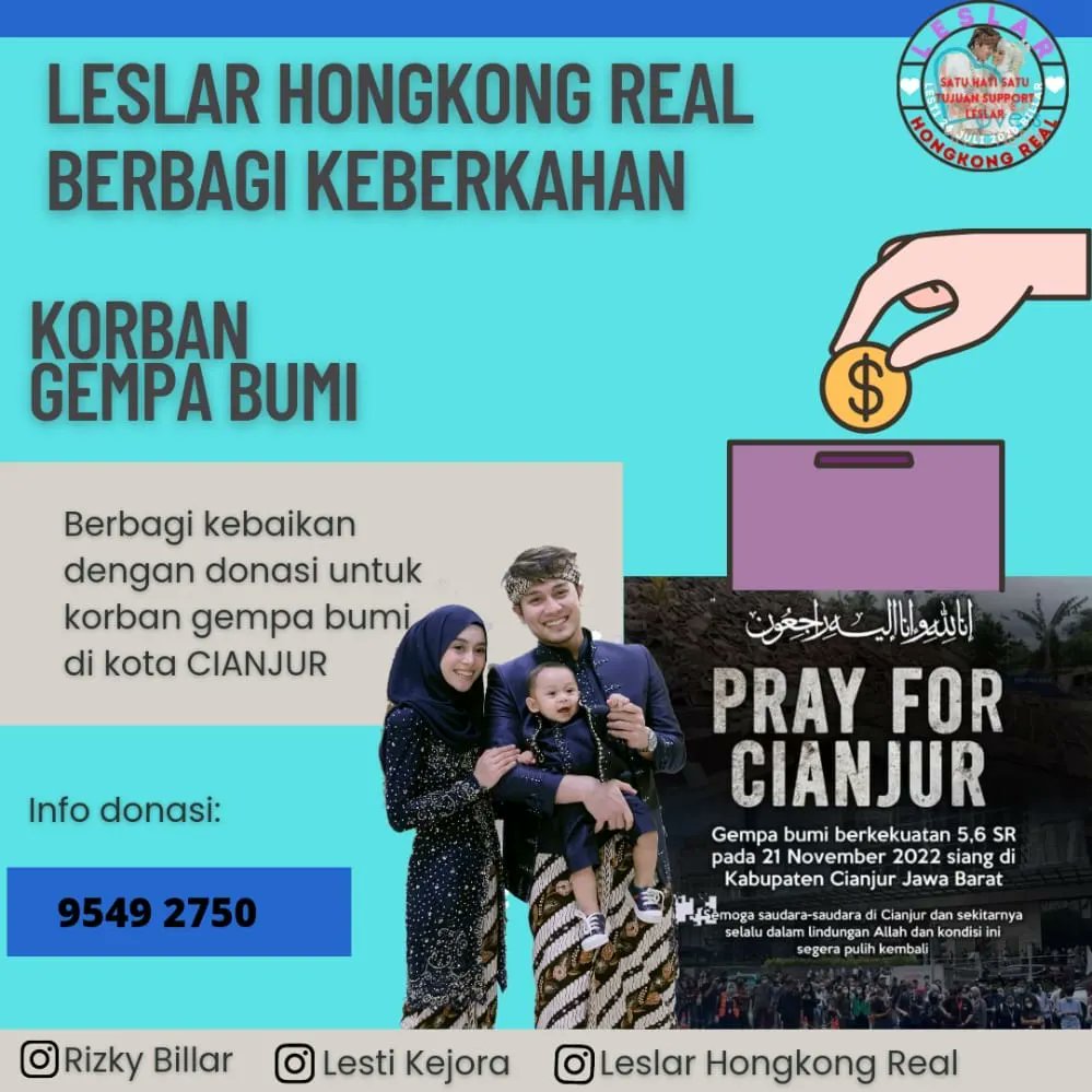 Assalamualaikum Warahmatullahi Wabarakatuh....

Bismillahirrahmanirrahim

Kami khususnya dari Leslar Hongkong real
 
Berbagi kebaikan dengan donasi untuk korban gempa bumi d kota Cianjur.

Yuk sisihkan sedikit rezeki kita SEIKHLASNYAA untuk sodara sodara kita yg terkena musibah.