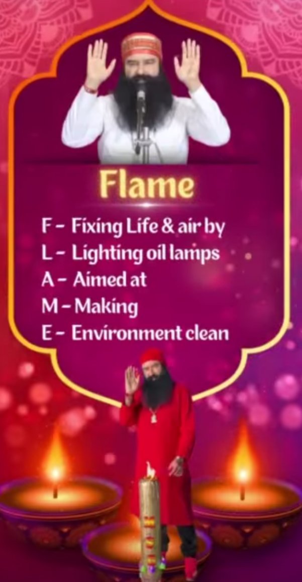 Saint Dr. MSG has initiated 145th Welfare work named FLAME. It stands for F- Fixing L- Life and Air by Lighting Oil Lamps A- Aimed at M- Making E- Environment Clean Saint Dr @Gurmeetramrahim ji Insan #LightUpLives @DSSNewsUpdates