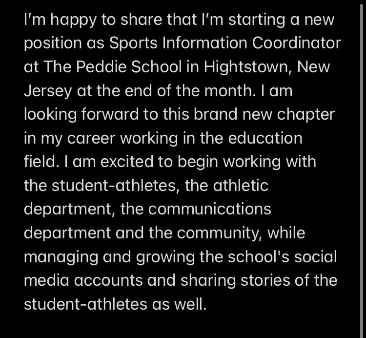 Some personal news. Very excited to get started with <a href="/AthleticsPeddie/">Peddie Athletics</a> and <a href="/PeddieSchool/">The Peddie School</a> !
