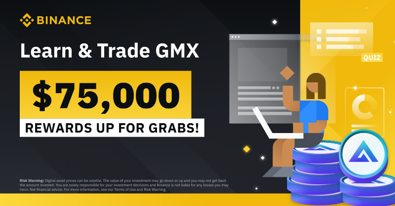 binance's tweet photo. Learn &amp; Trade $GMX - $75,000 rewards up for grabs!