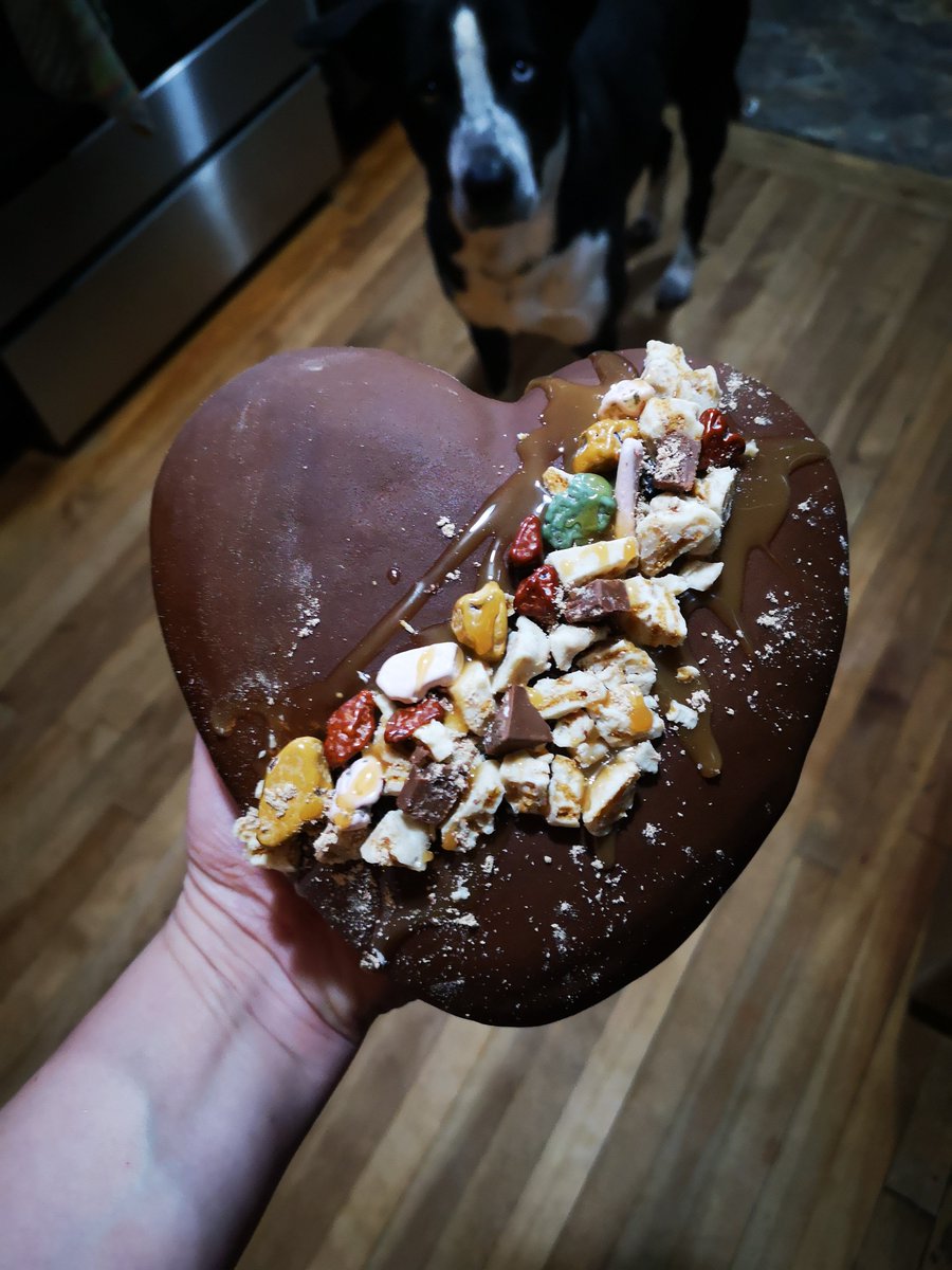 JuniperAbi's tweet image. Chocolate Rocks ! Heart cake fondant, hazelnut caramel and dust, nougat crumble and chocolate rocks with hopeful Husky! #WeBake #LearningWithThemes #HomeschoolProject #Dyslexia #Cake #Bakery #HomeSchoolseries