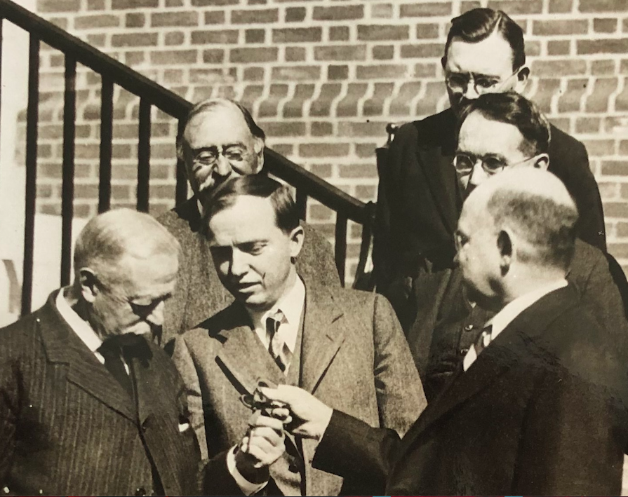debthink's tweet photo. @_GlassStars_ Director Harlow Shapley raised the funds for this building during the Depression. He had it designed to keep the plates safe from fire and make space for more. Part of the HCO library was moved there. Here is Shapley at the dedication March 23, 1932 (Harwood Collection USN0). https://t.co/mHY8MaHBZN