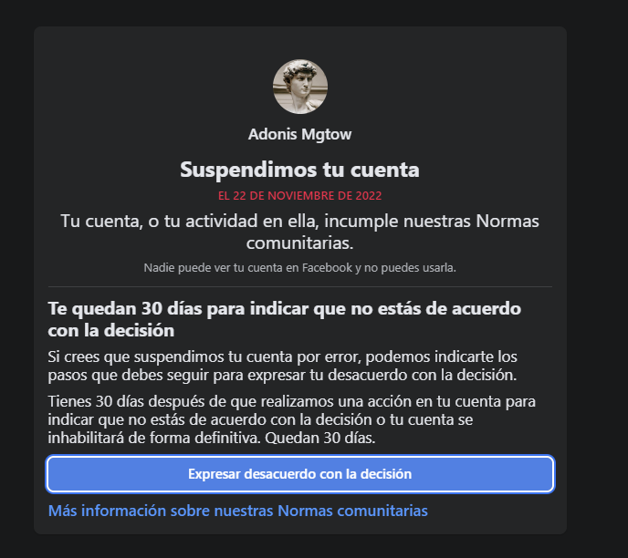 AdonisMgtow's tweet photo. Me eliminaron de Facebook, ya se veía venir pero ver en carne propia la brutal censura es impactante. https://t.co/ciK9KgPrPs