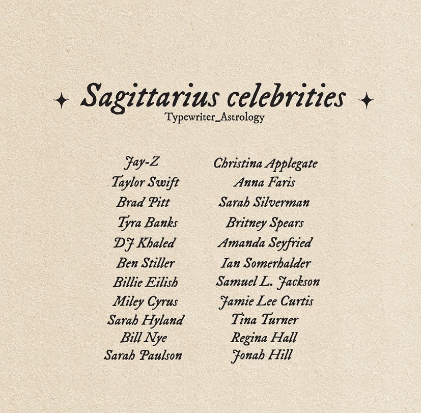 Typewriterastro's tweet photo. Who’s your favorite sagittarius celebrity? https://t.co/zpXdFfIJDm