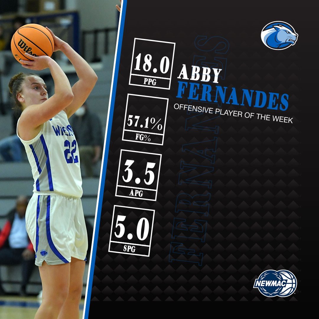 Congrats to sophomore, Abby Fernandes, on earning NEWMAC Offensive Player of the Week honors. Way to go, Ab! #GoLyons🦁