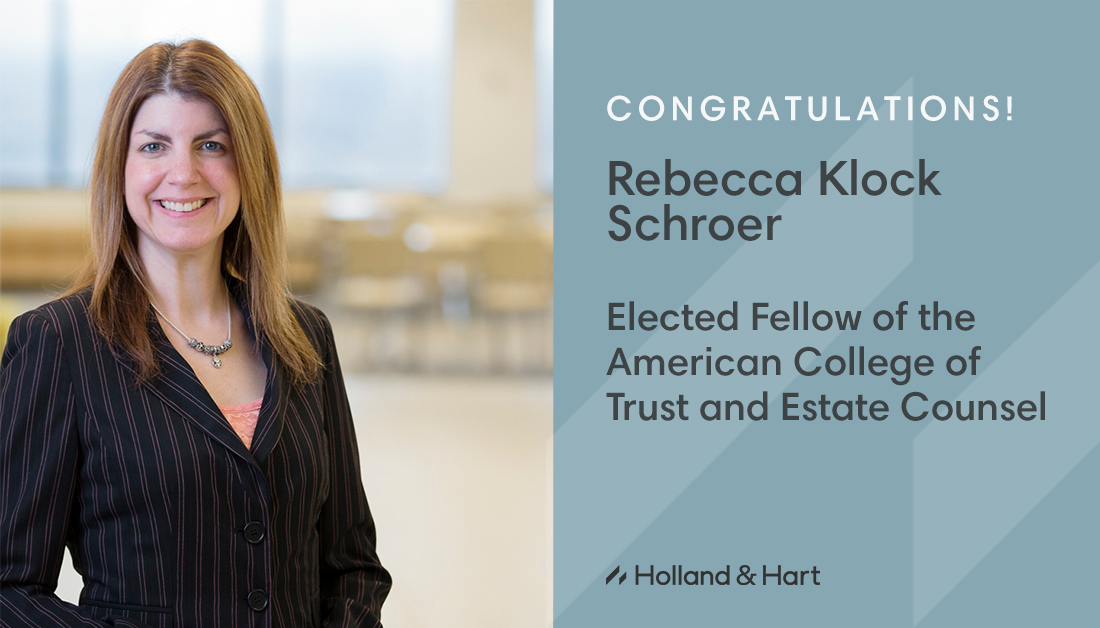 HollandHart's tweet image. Congratulations to partner Rebecca Klock Schroer on being elected Fellow of the @ACTECNEWS bit.ly/3GvWE3M #actecfellow #trustsandestates
