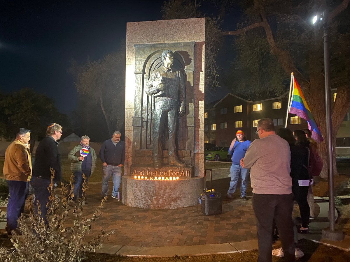 KLBKNews's tweet photo. TONIGHT AT 10: Lubbock's LGBTQ+ Community held a candlelight vigil tonight  for the 5 individuals killed at a bar in Colorado Springs on Sunday. KLBK's Jaxie Pidgeon spoke with the president of Lubbock PRIDE about how the tragedy has affected the LGBT community. https://t.co/hkHIaYYiDh