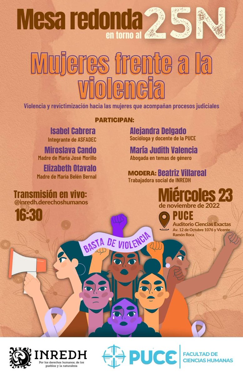 inredh1's tweet photo. 📣 #Invitación | 🫂 En el marco del #25N, realizamos una mesa redonda con varias mujeres que compartirán sus experiencias en la exigencia de justicia y las prácticas violentas que han vivido en sus procesos judiciales.

📅 Miércoles, 23 nov 2022
⏰ 16:30
📌 @PUCE_Ecuador https://t.co/UvLIVFjIYP