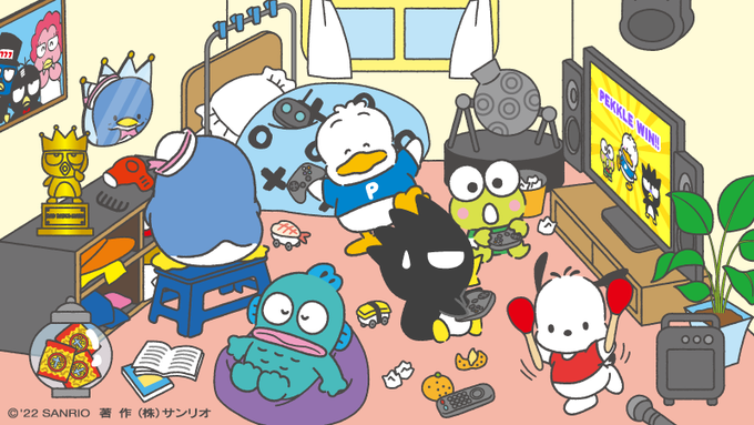 ばつ丸「まだ昼だけど、【 #秋の夜長の間違い探しシリーズ 】!今回はさらに難しいぞ!間違いは2か所!オレ様の部屋でゲーム大会をやってるんだ!」タキシードサム「ペックル強い…!」けろっぴ「まさかの才能…!!」#はぴだんぶい 