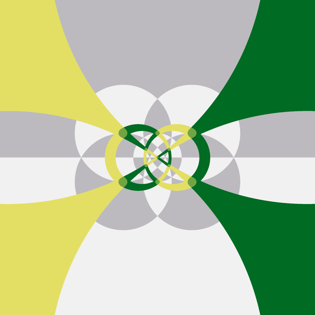 TilingBot's tweet image. #Spherical #tiling shown in stereographic projection. Cantellated {3,3}.