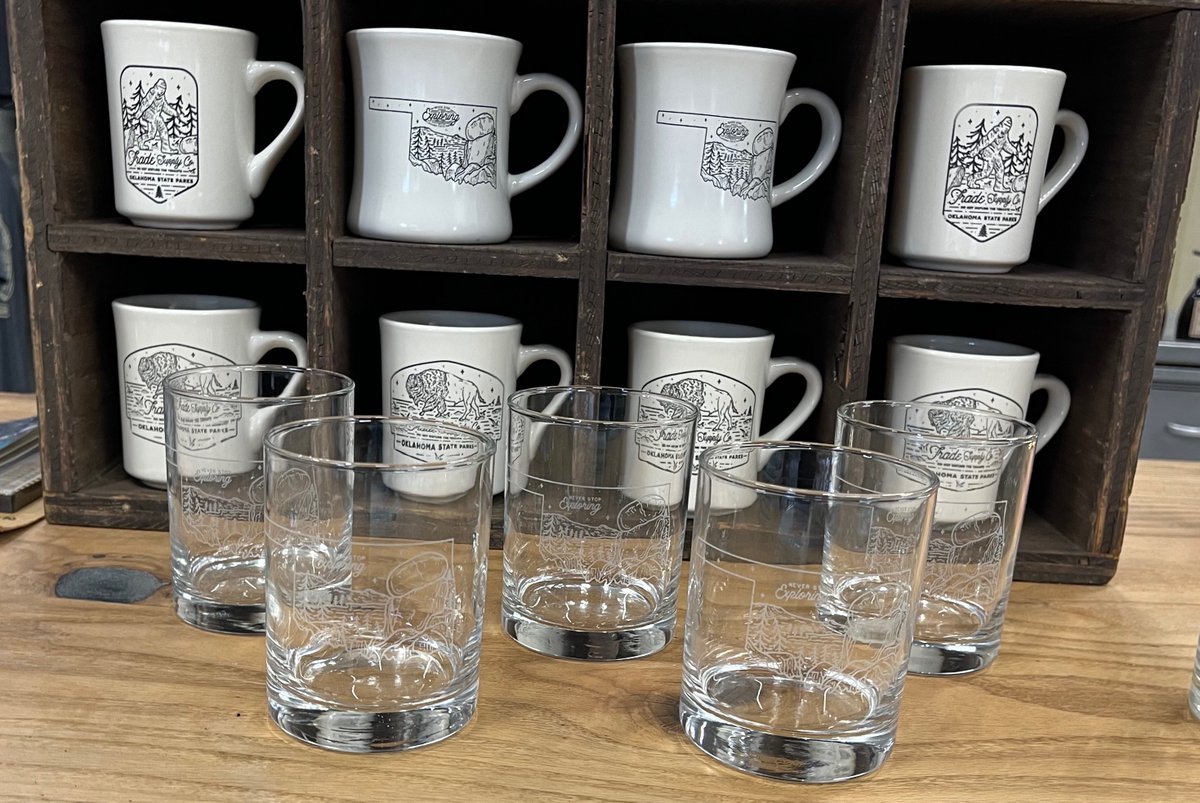 from cooking breakfast with a lil' special sauce in your cafe mug to enjoying a glass of something nice after the big meal, pop by and see us this week for your new favorite house-etched glassware
