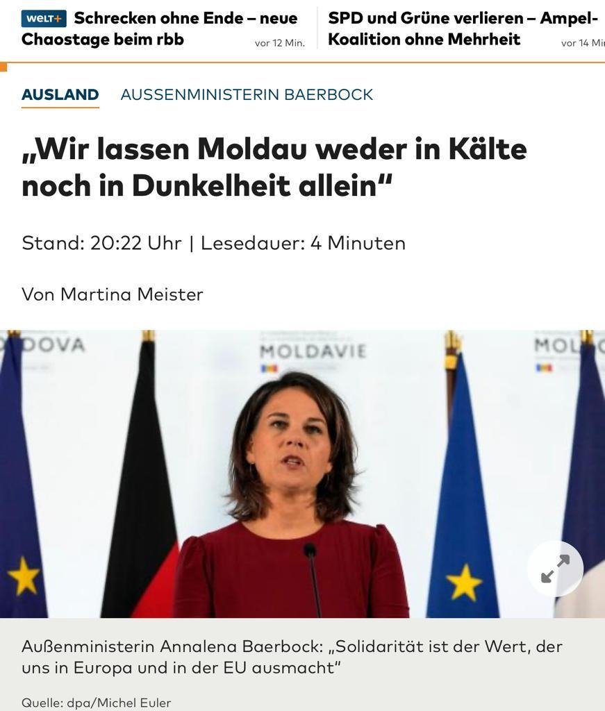 #Baerbock: 'Wir lassen #Moldau weder in Kälte noch in Dunkelheit allein.' Die eigene Bevölkerung hingegen schon. Deshalb #AfD! #UnserLandZuerst