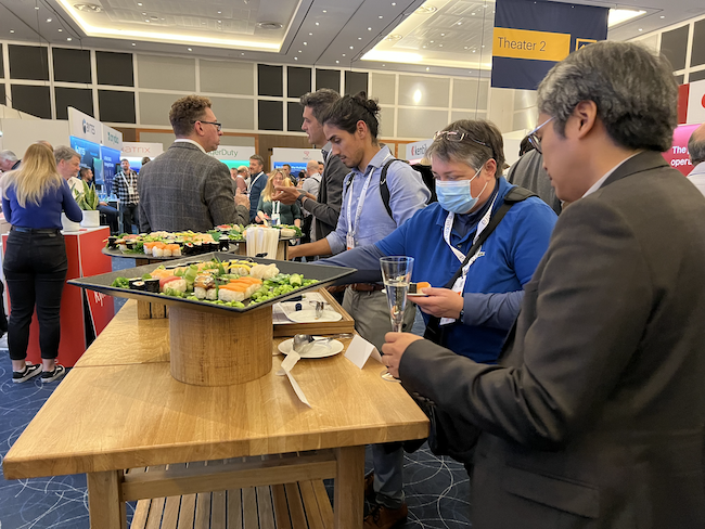 gostackstate's tweet photo. How about time traveling back to last night for more sushi &amp; champagne?! With #StackState, you can time travel w/in your stack &amp; see what change caused an incident. Stop by booth 306 &amp; see #observability, the StackState way. Enter to win a Sanctus Sanctorum Lego set. #GartnerIO https://t.co/GhaASM1j7k