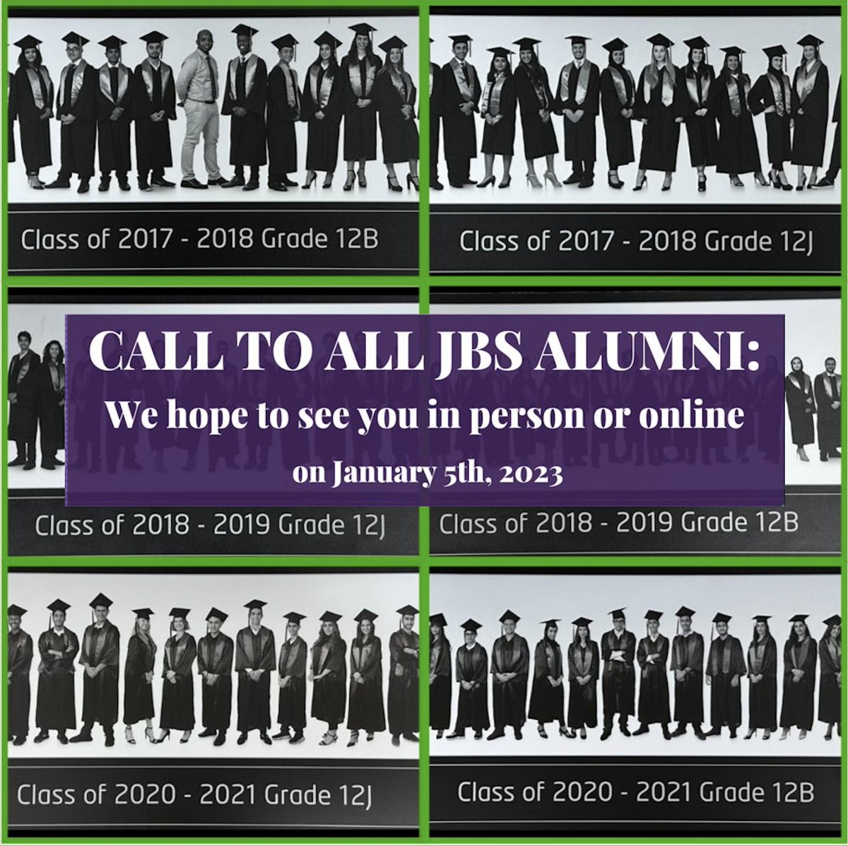 JBS Alumni reunion on 5th January 2023. Calling out to all old students to reconnect with their school. Please email alumnisociety@jbschool.ae; we would love to know more about you. #jbs #jbschool #ibschool #proudlytaaleem