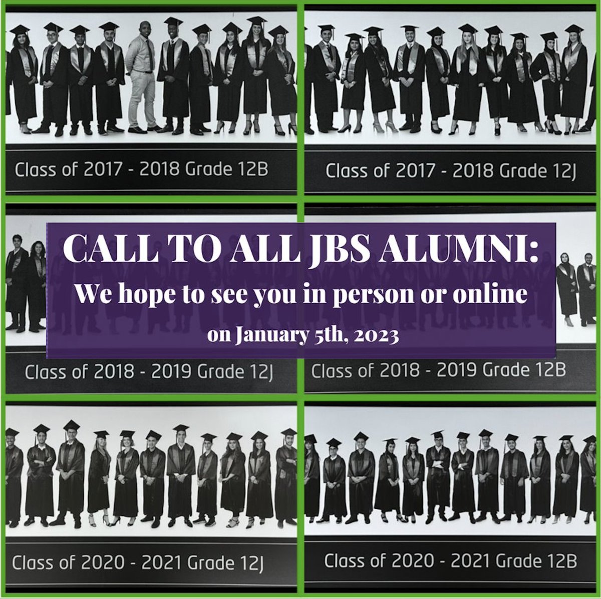 JBS Alumni reunion on 5th January 2023.

Calling out to all old students to reconnect with their school. 

Please email alumnisociety@jbschool.ae; we would love to know more about you.

#jbs #jbschool #ibschool #proudlytaaleem