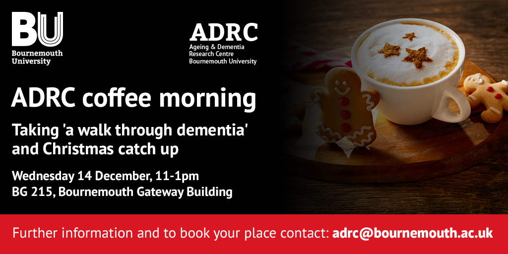 Come along to our December Coffee Morning. A Christmas catch up and presentation by Dr Michelle Heward and Dr Michele Board who will be discussing the 'a walk through dementia' project which provides an opportunity to understand the lived experience of a person with dementia.