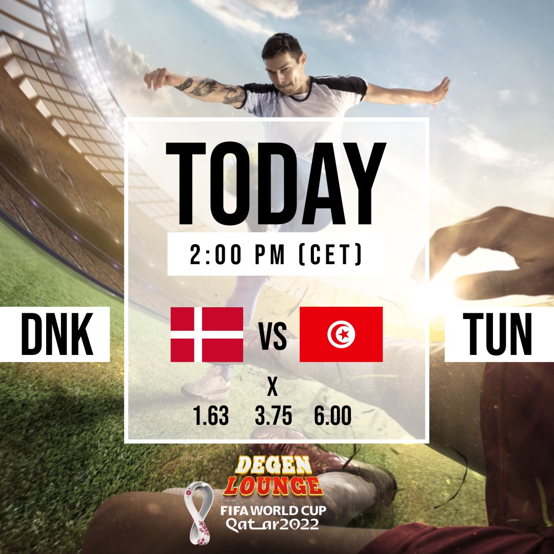 CairoFinance's tweet photo. #WM2022 

#Denmark x #tunesia 

What do you think? 

Bet every game on #degenlounge 

https://t.co/3yDRErmQ9r https://t.co/65QUPpfxIk
