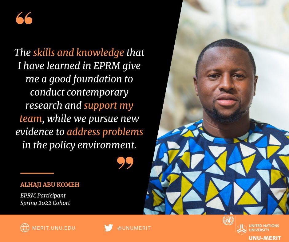 UNUMERIT's tweet photo. Hear it from our graduates! Alhaji Abu Komeh completed UNU-MERIT's flexible learning programme on Evidence-Based Research Methods (#EPRM). This was his experience.

You can also join our vibrant community of scholars &amp; professionals!

Apply here👉🏽 https://t.co/pT95a3Bj8I https://t.co/LBMzwfjRsM