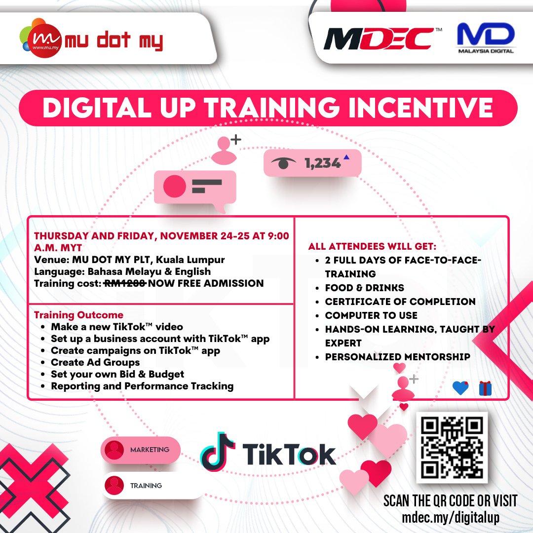 mudotmy's tweet photo. FREE ADMISSION For MDEC Subsidized Training Program!!

THURSDAY AND FRIDAY, NOVEMBER 24-25 AT 9:00 A.M. MYT

To find out more, head to :
https://t.co/oipeUBpJVT

Click Below to Register Now before seats run out!
https://t.co/OSeARZiiC8 
 
REGISTRATION ENDS ON THE 23RD OF NOVEMBER https://t.co/4HEWvaMmfx