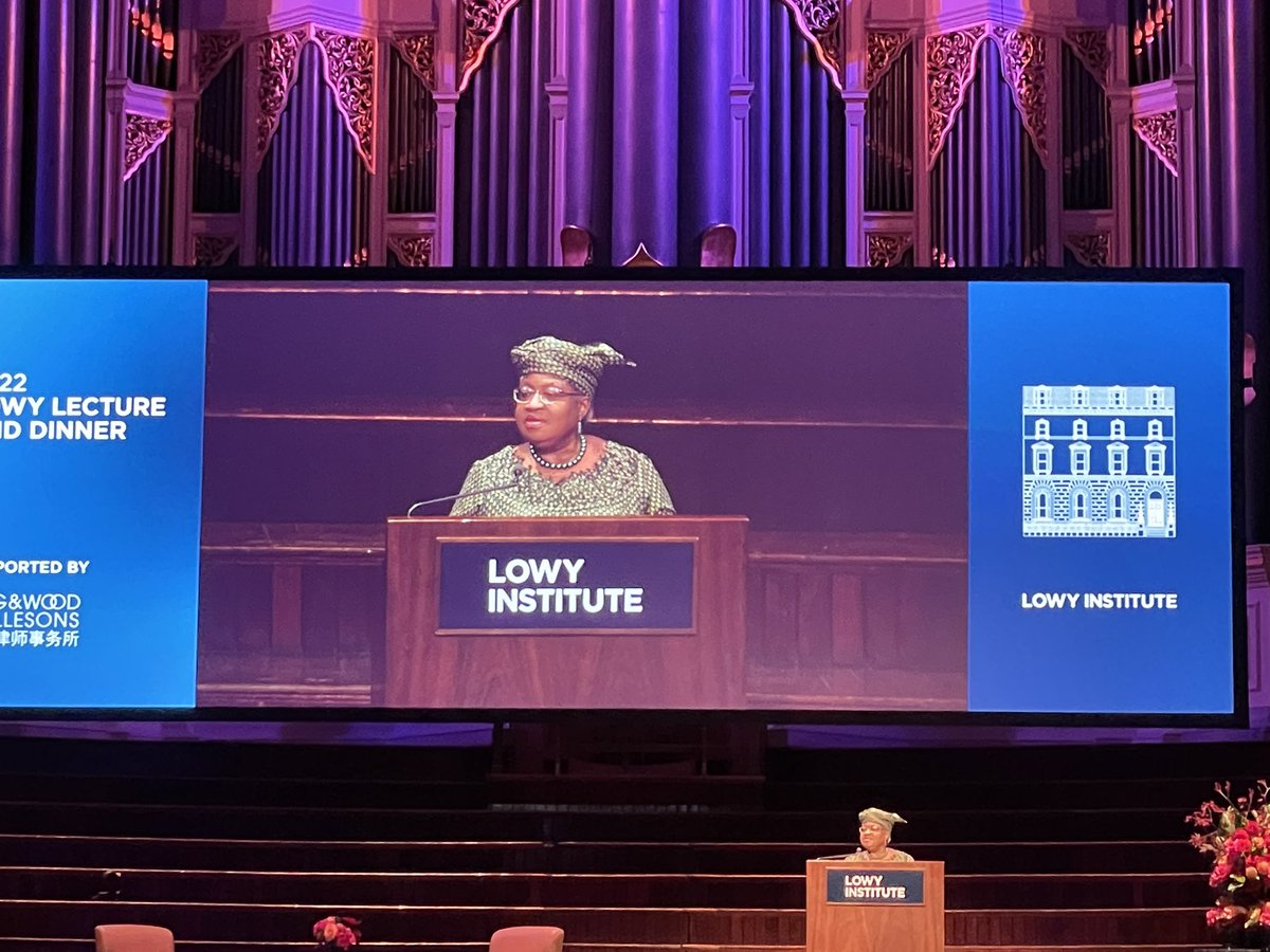 Outlining the realities and promise of the multilateral trading system, <a href="/NOIweala/">Ngozi Okonjo-Iweala</a> <a href="/LowyInstitute/">The Lowy Institute</a> #lowylecture advocates for #reglobalisation <a href="/Advance/">Advance Global Australians</a>