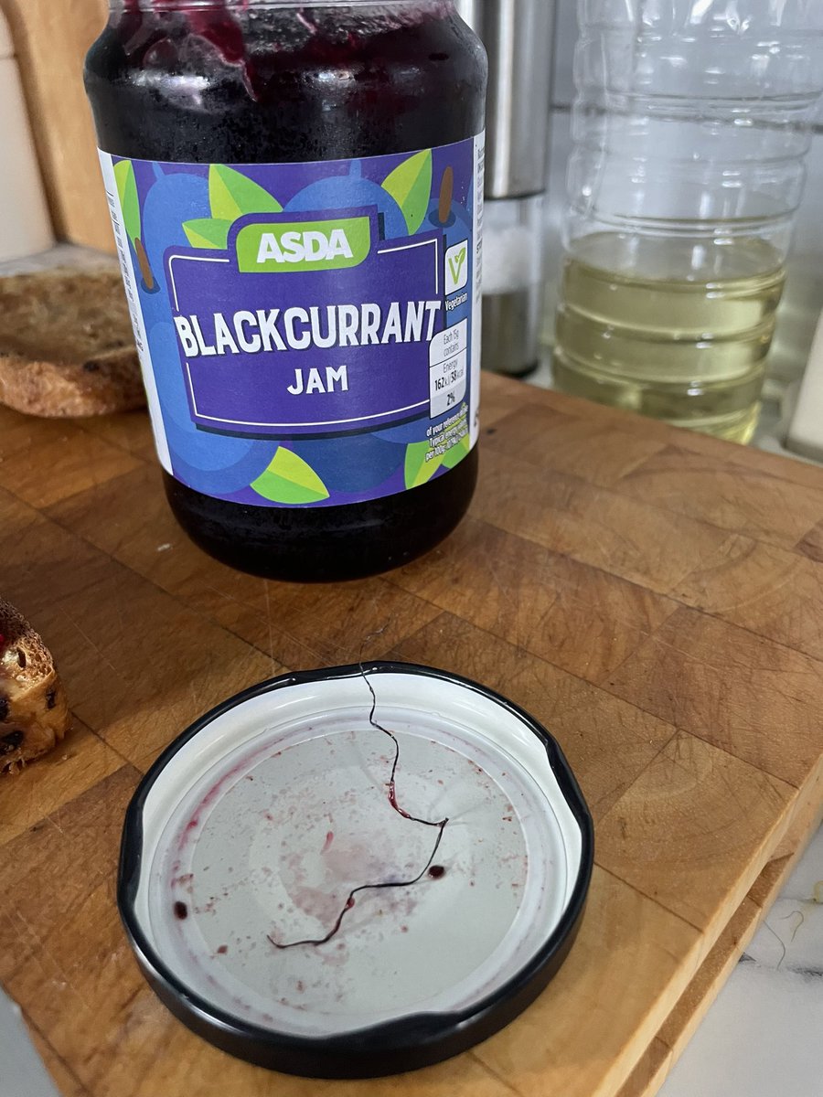 Marie_Jannetta's tweet photo. @AsdaServiceTeam Good morning, I was just doing some fruit toast with some of your lovely blackcurrant jam, and as I was taking it from the jar…this emerges! Not certain what it is, but it’s not jam! https://t.co/sgmrLx7nO3
