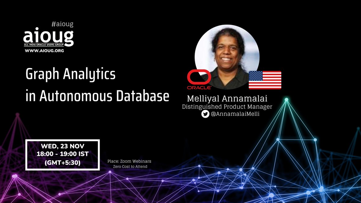 Join us tomorrow with Oracle Distinguished Product Manager Melli Annamalai @AnnamalaiMelli on 'Graph Analytics in Autonomous Database'. She will discuss customer use cases, new features, and how to get started with graphs in minutes

Register here - bit.ly/3VfoKV6