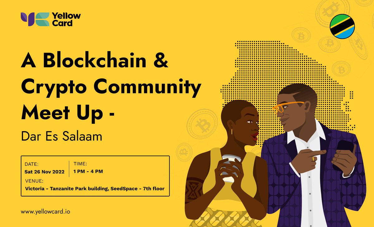 yellowcard_app's tweet image. Hello Tanzania!

We’re excited to host our first meet-up in Dar es Salaam, bringing together blockchain and crypto enthusiasts 🇹🇿 💃🕺

Register to join us for an exciting afternoon: buff.ly/3gqS8ZD