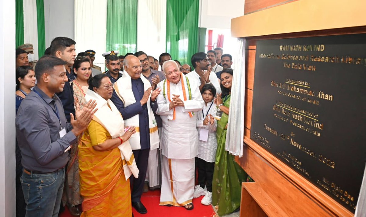 KeralaGovernor's tweet photo. Hon'ble Governor Shri Arif Mohammed Khan presided over the inauguration of RamNathKovind InternationalScience&amp;Research Library at #DaleView, Thiruvananthapuram. The function had the gracious presence of former President Shri #RamNathKovind ji  and family:PRO,KeralaRajBhavan https://t.co/vgqVO6g43H