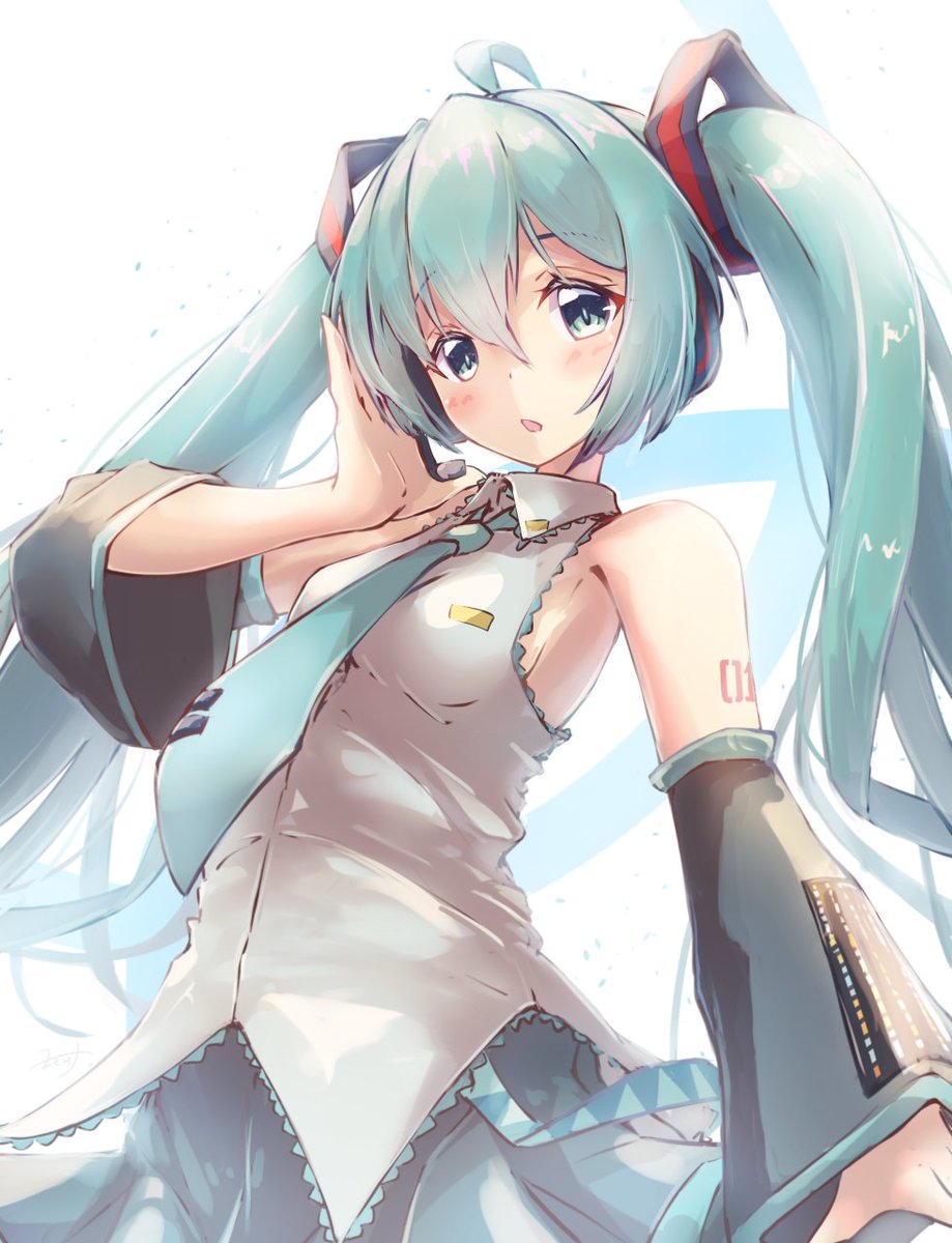 初音ミク 「いい日ですね…。折角なので、比較的最近の過去絵ツインテを貼り#いいツインテールの」|ヨミツナのイラスト