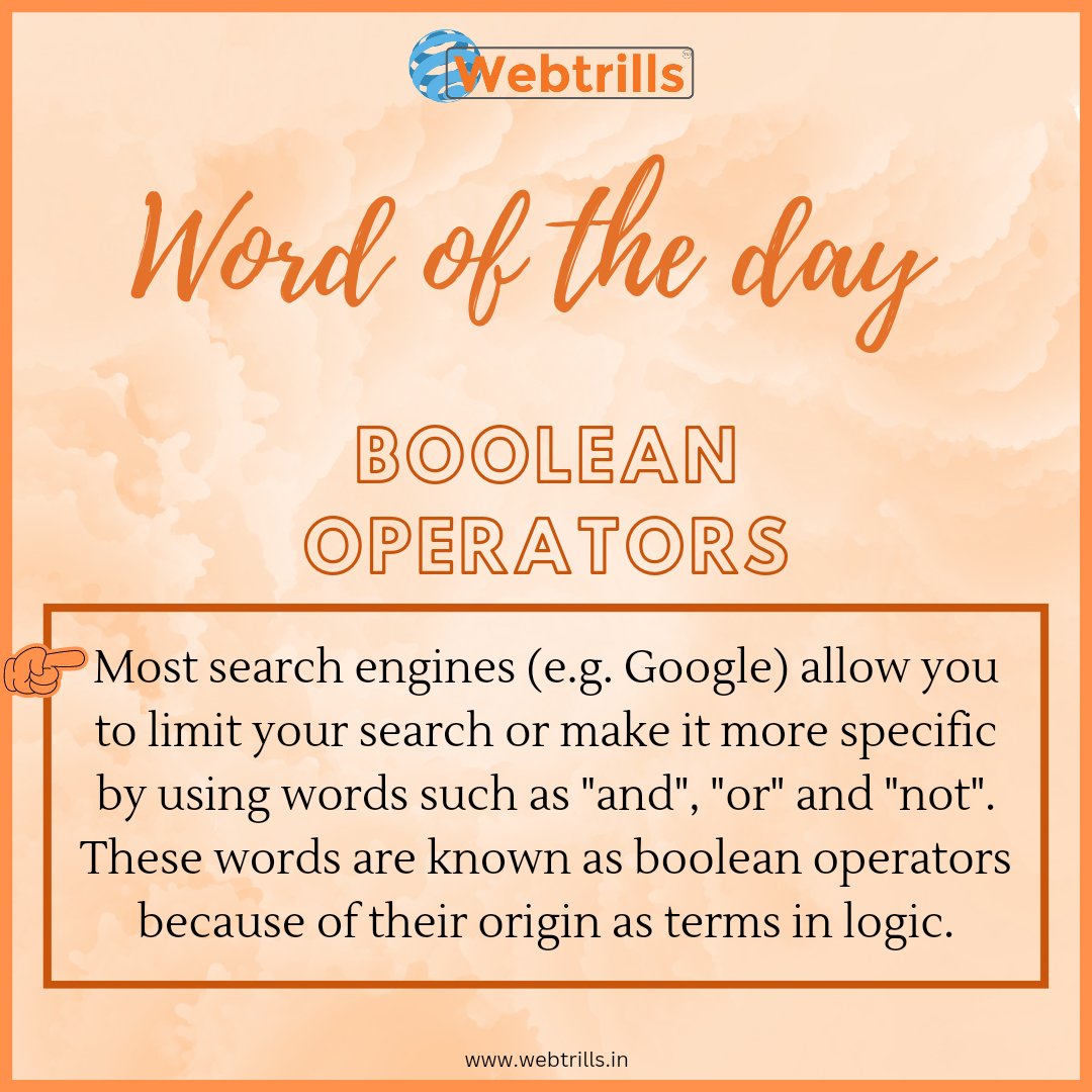 webtrillsdotin's tweet image. Word of the day - BOOLEAN OPERATORS
.
#webtrills #wordoftheday #booleanoperator #conjuctions #searchengine #google