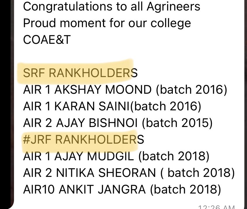 Er_NishaSolanki's tweet photo. Congratulations to all #SRF & #JRF rank holders best wishes for your future endeavour.🥳💥💥💐💐💐💐
#COAE&T (College of Agricultural Engineering & Technology),
#CCS ,#HAU,Hisar
@ccshauofficial @GangwaRanveer @Amanmor4696 @By_mohit @Er_ArVinD_Singh @DeepakM01758704 https://t.co/h7uf6UvCoR